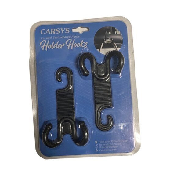 Carsys Car Holder Hooks Car Back Seat Headrest Hanger Black 2 Hooks - Picture 1 of 8
